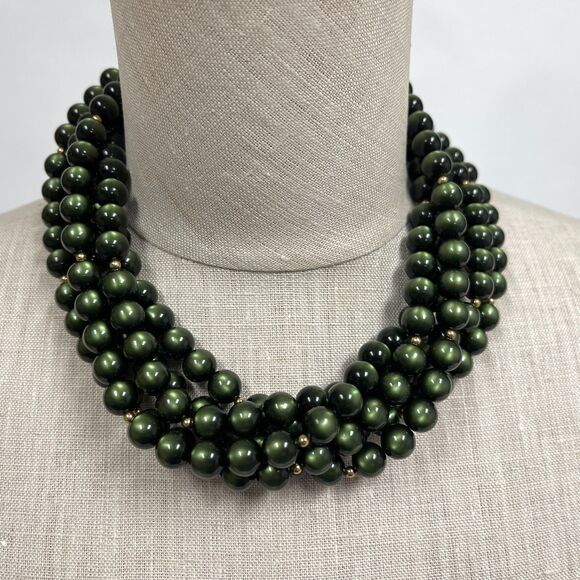 Kenneth Lane Green Gold Tone Beaded Multi-strands 5 Strands Women's Necklace - Picture 3 of 5